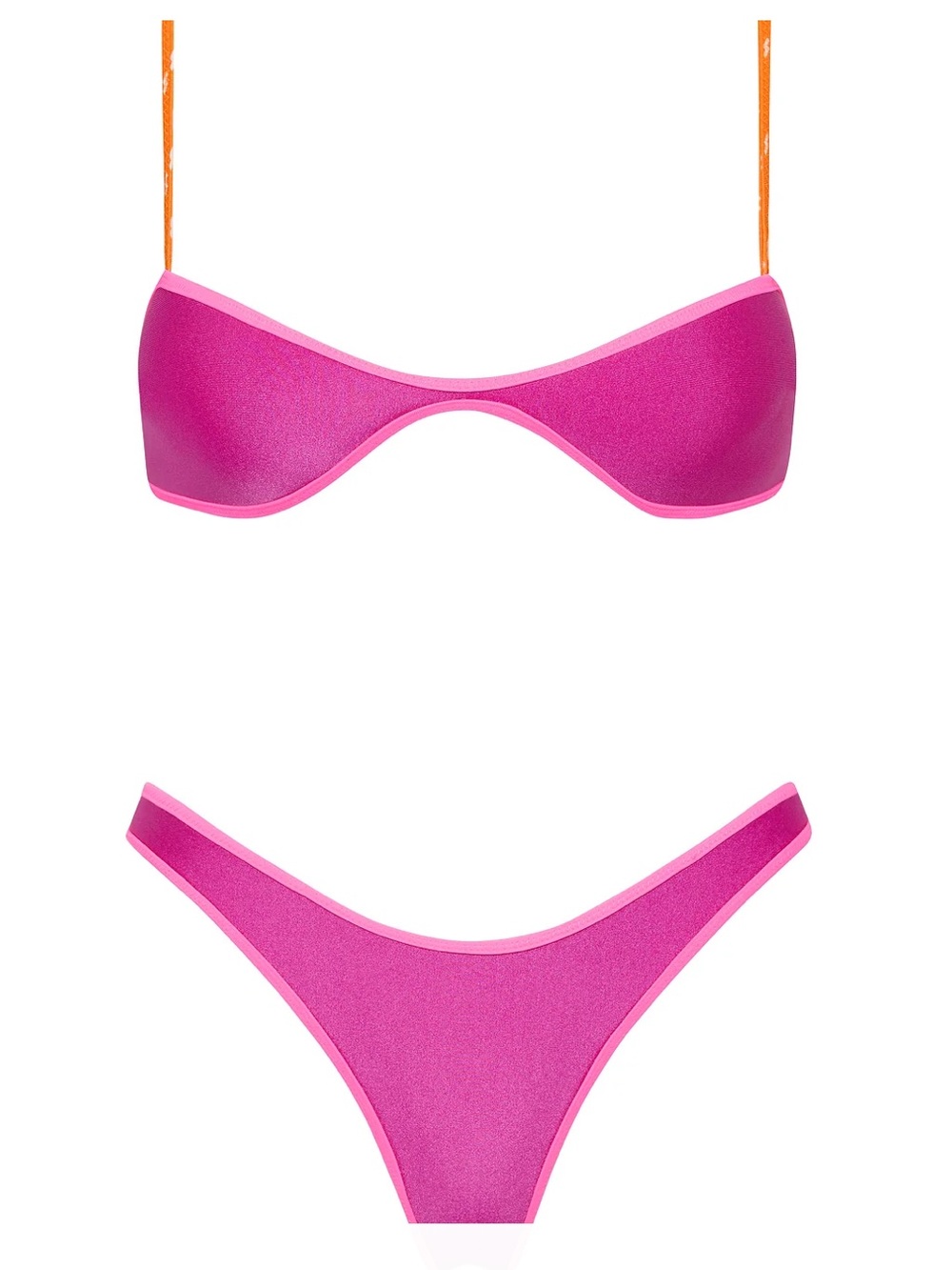 triangl swimwear Hot Pink Bandeau Bikini Set with Orange Straps